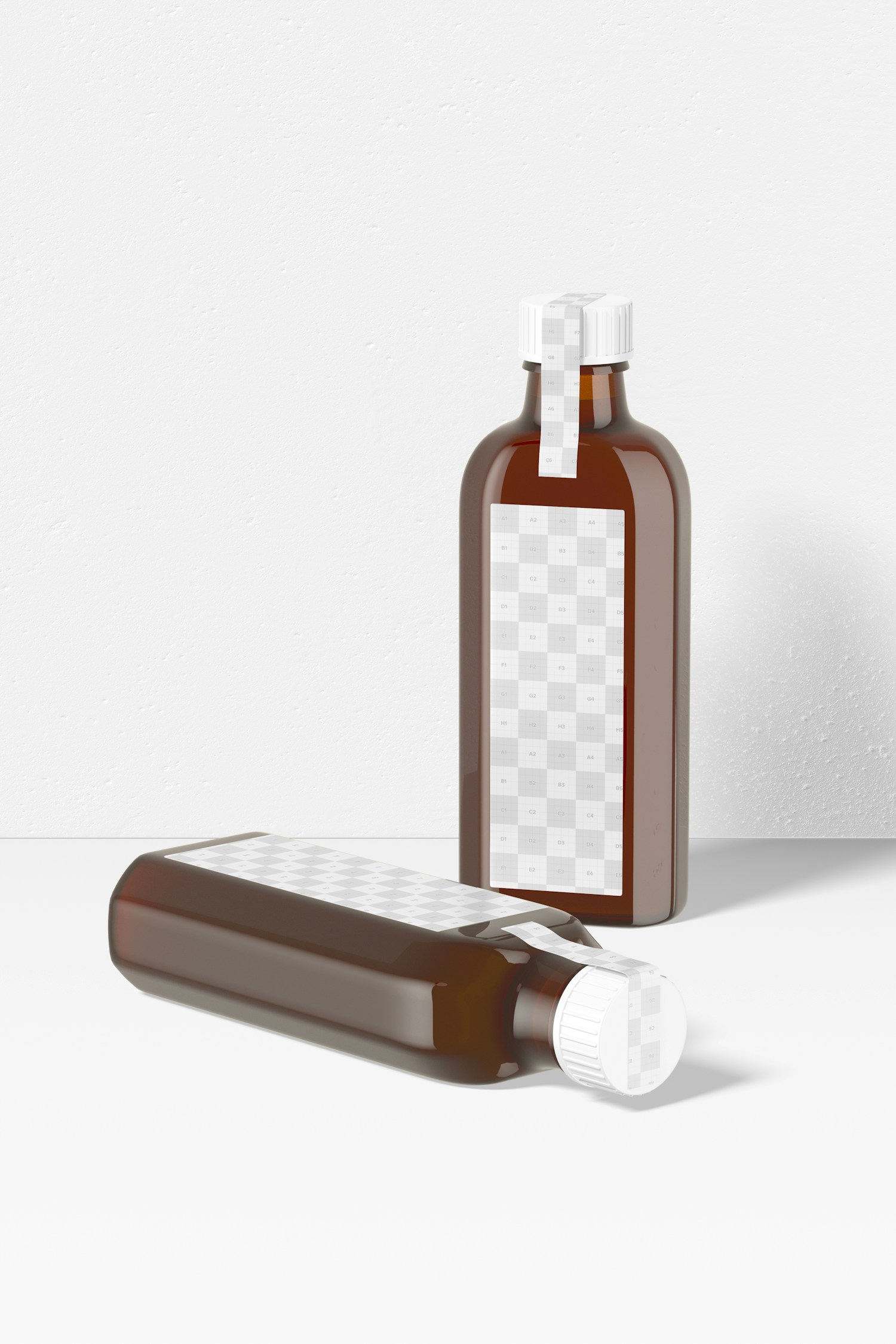 3.4 oz Oil Bottles Mockup, Standing and Dropped