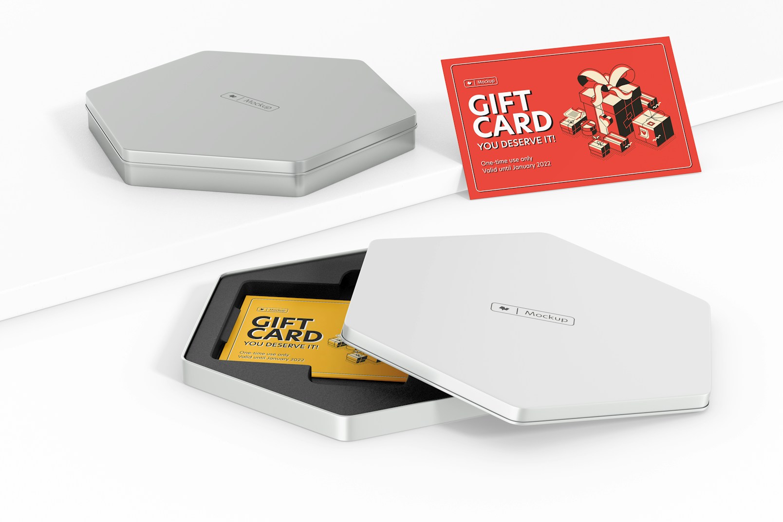 Gift Cards with Metallic Boxes Mockup