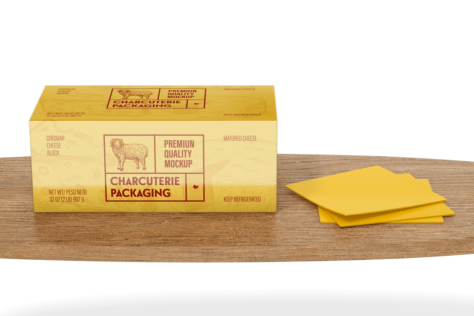 Cheddar Cheese Block Mockup, Front View