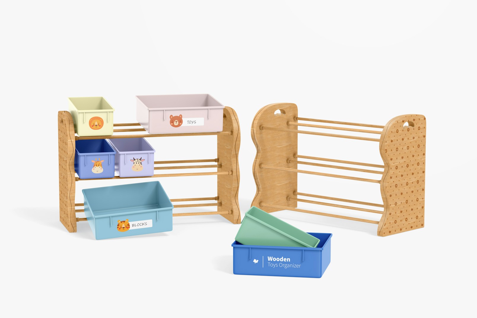 Wooden Toys Organizers Mockup