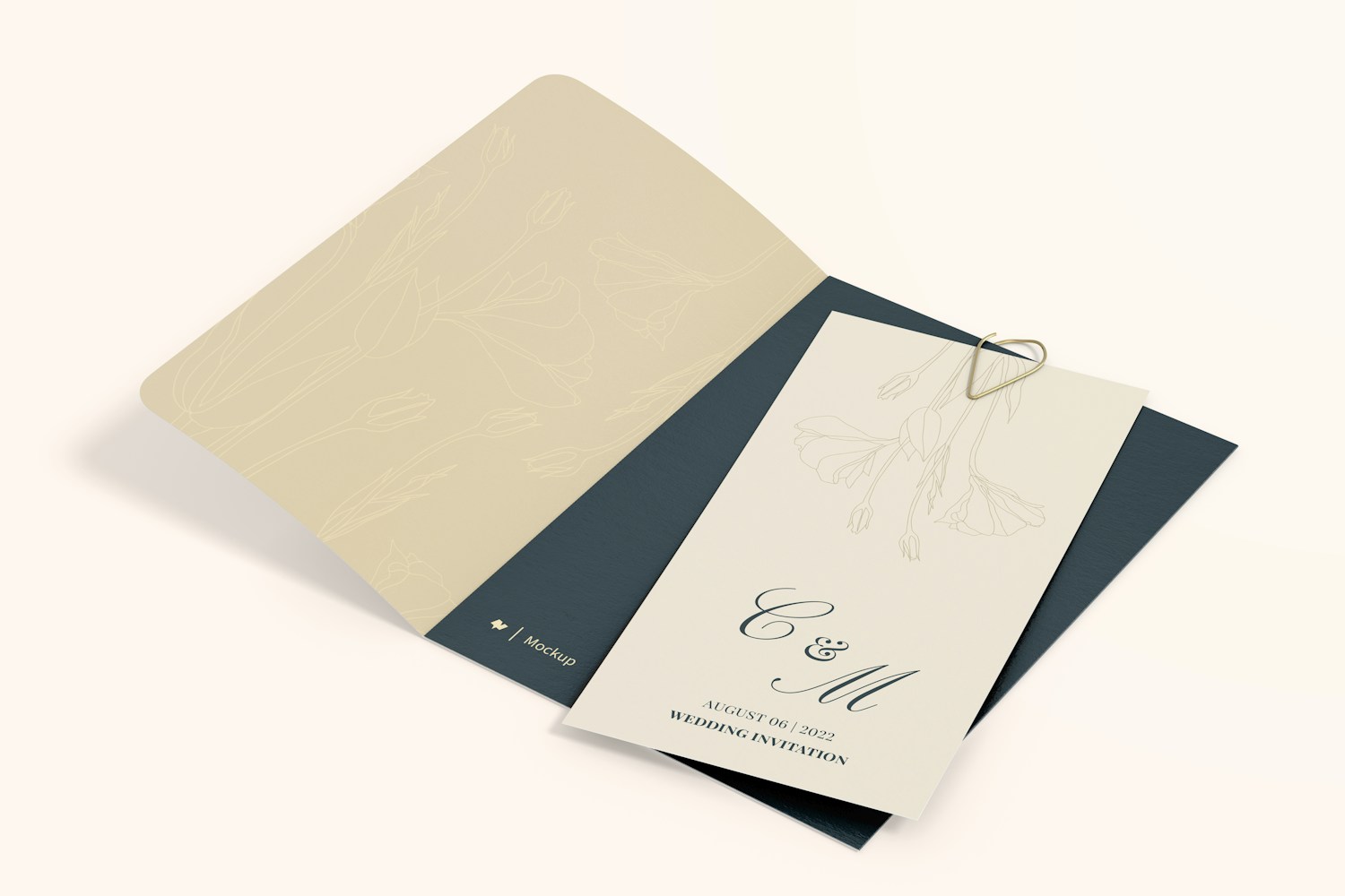 Luxury Wedding Invitation Card Mockup, Perspective