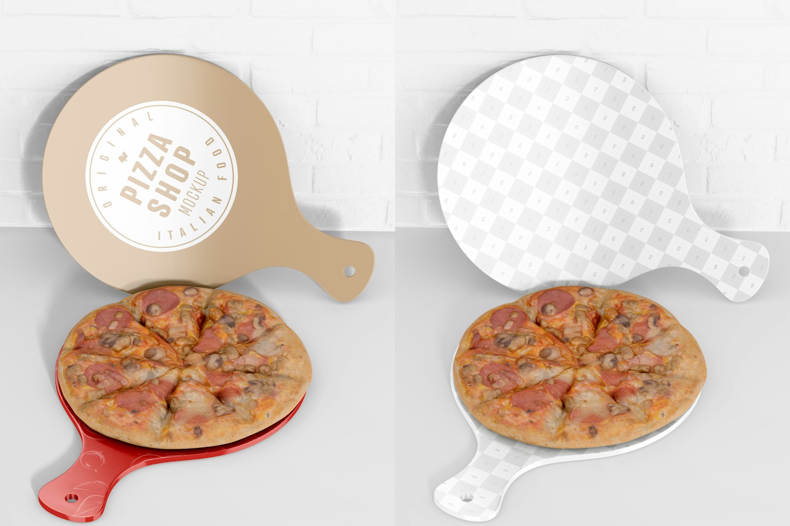 Ceramic Pizza Trays Mockup, with Pizza