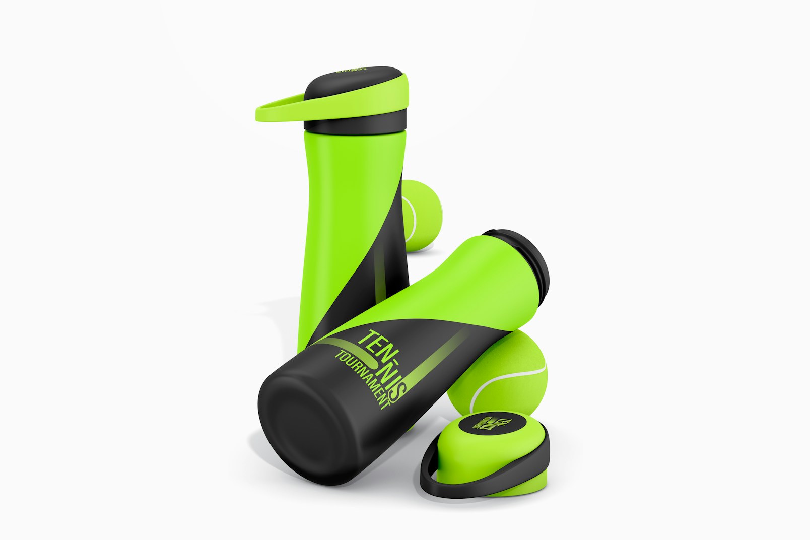Sport Bottles Mockup, Standing and Dropped