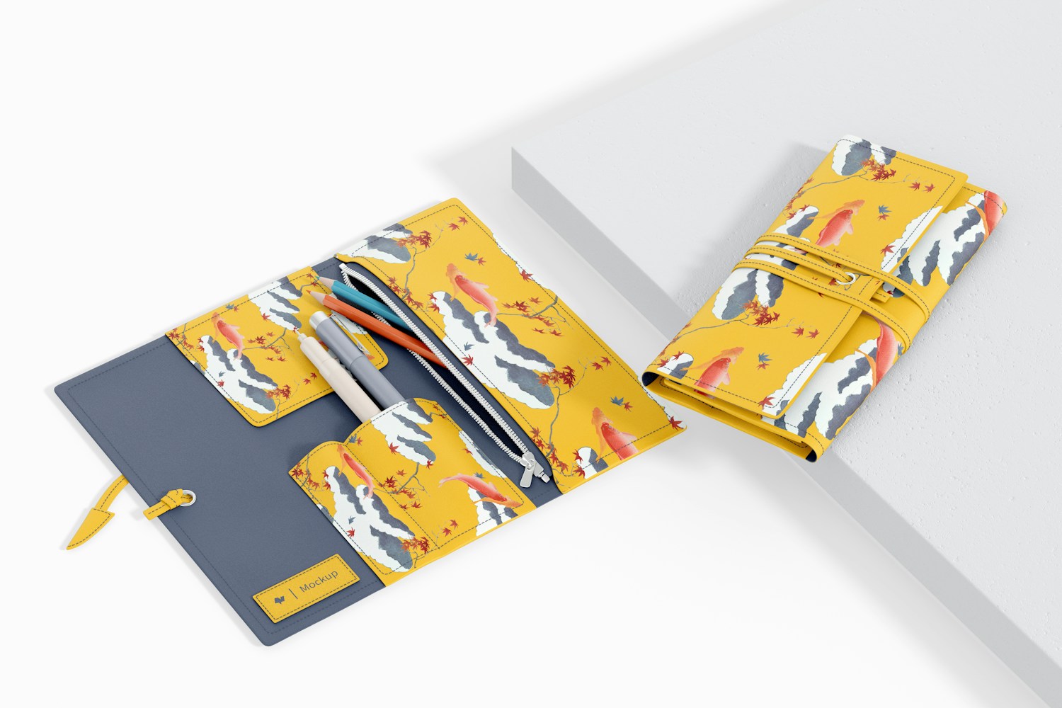 Fabric Pencil Pouches Mockup, Perspective