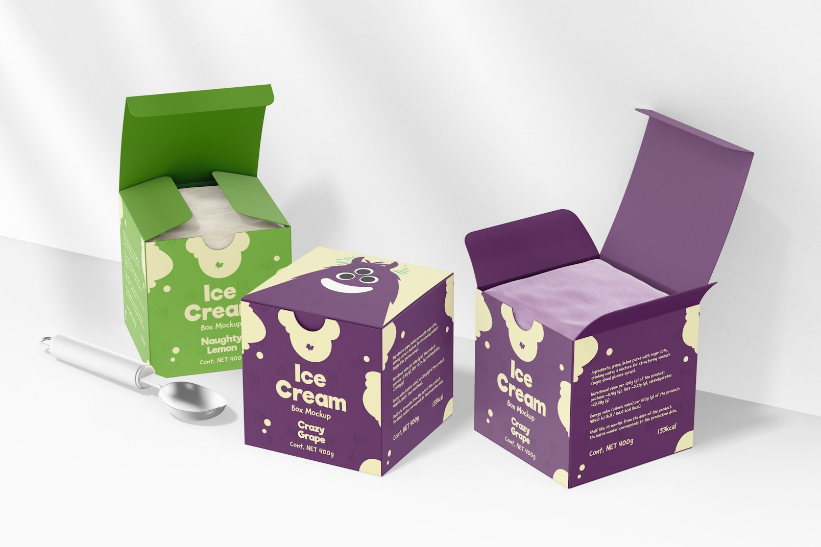 Ice Cream Boxes Mockup, Side View