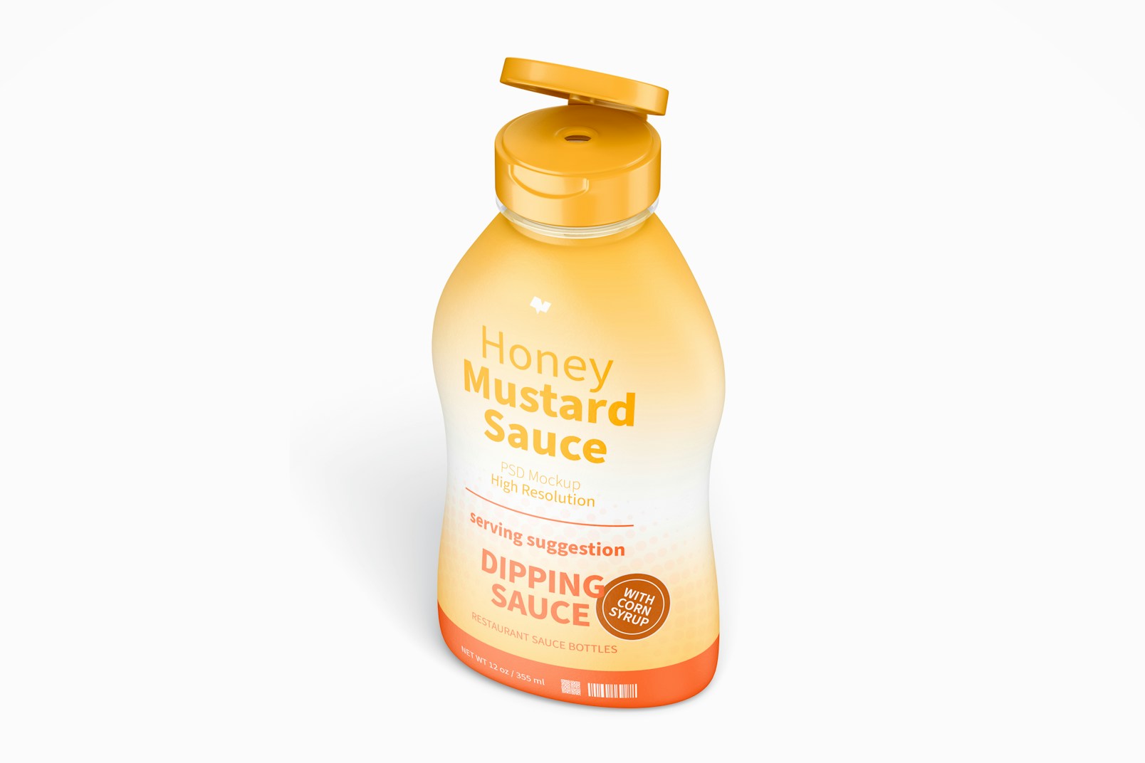 12 oz Honey Mustard Sauce Bottle Mockup, Isometric Left View