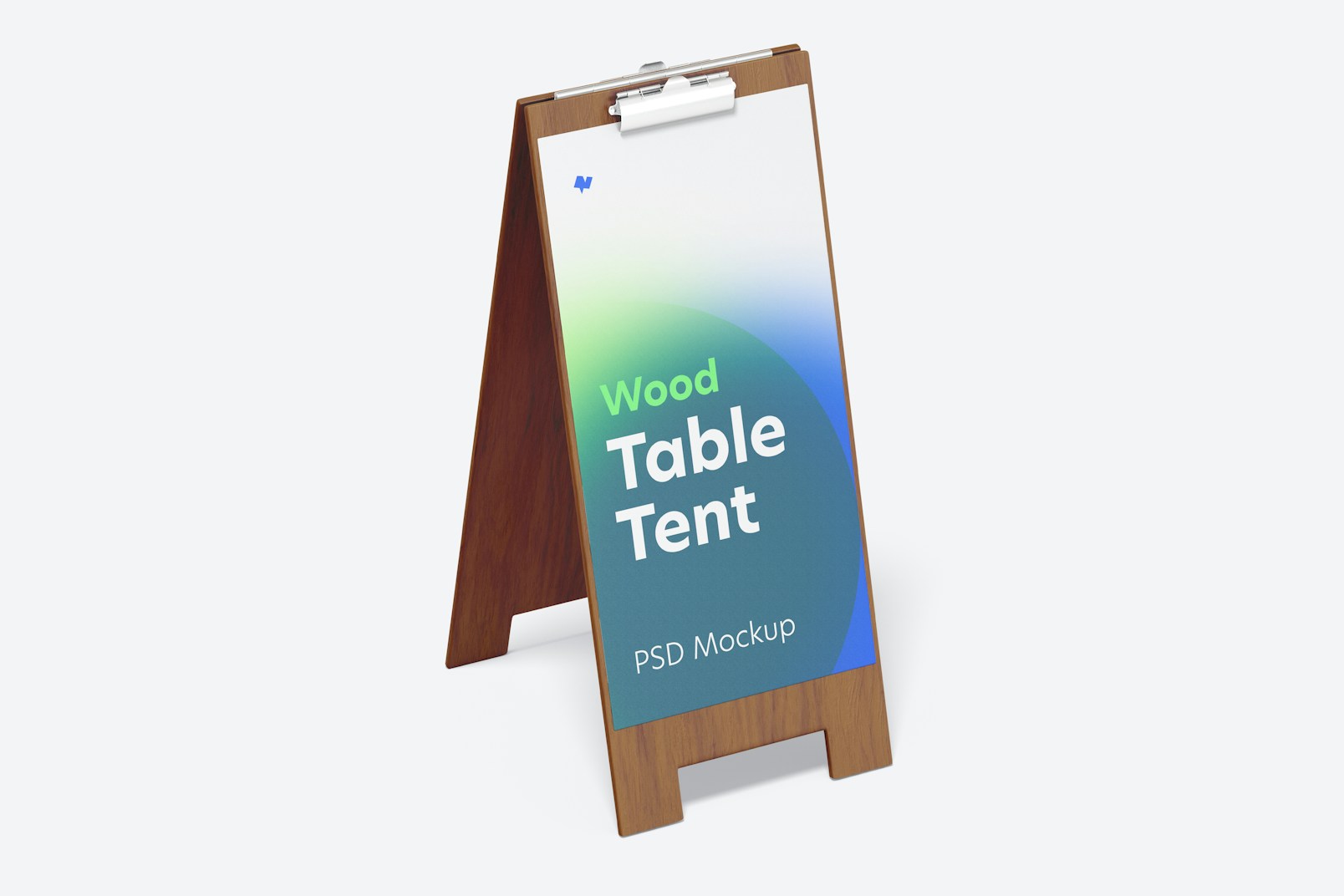 Wood Table Tent with Clip Mockup