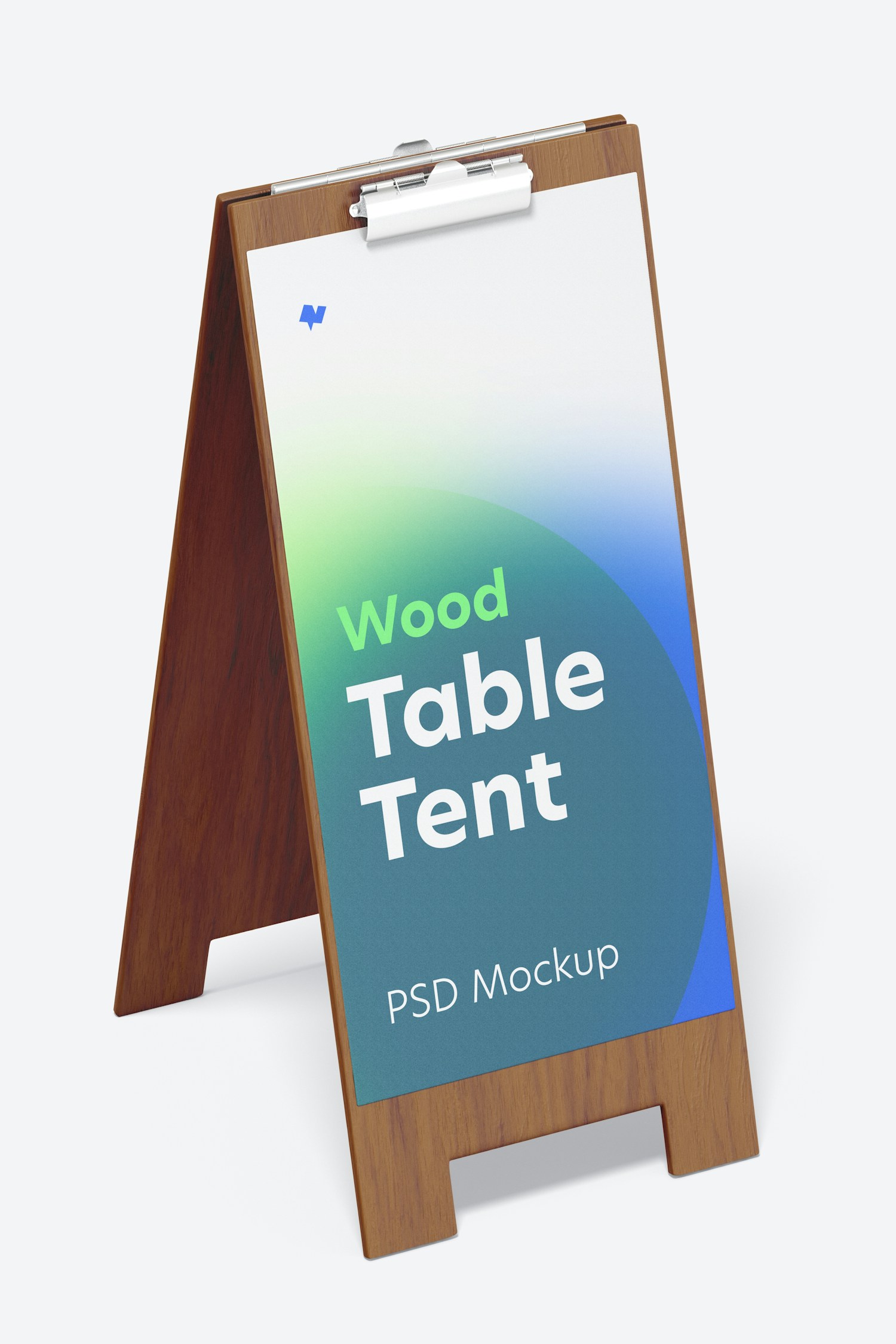 Wood Table Tent with Clip Mockup