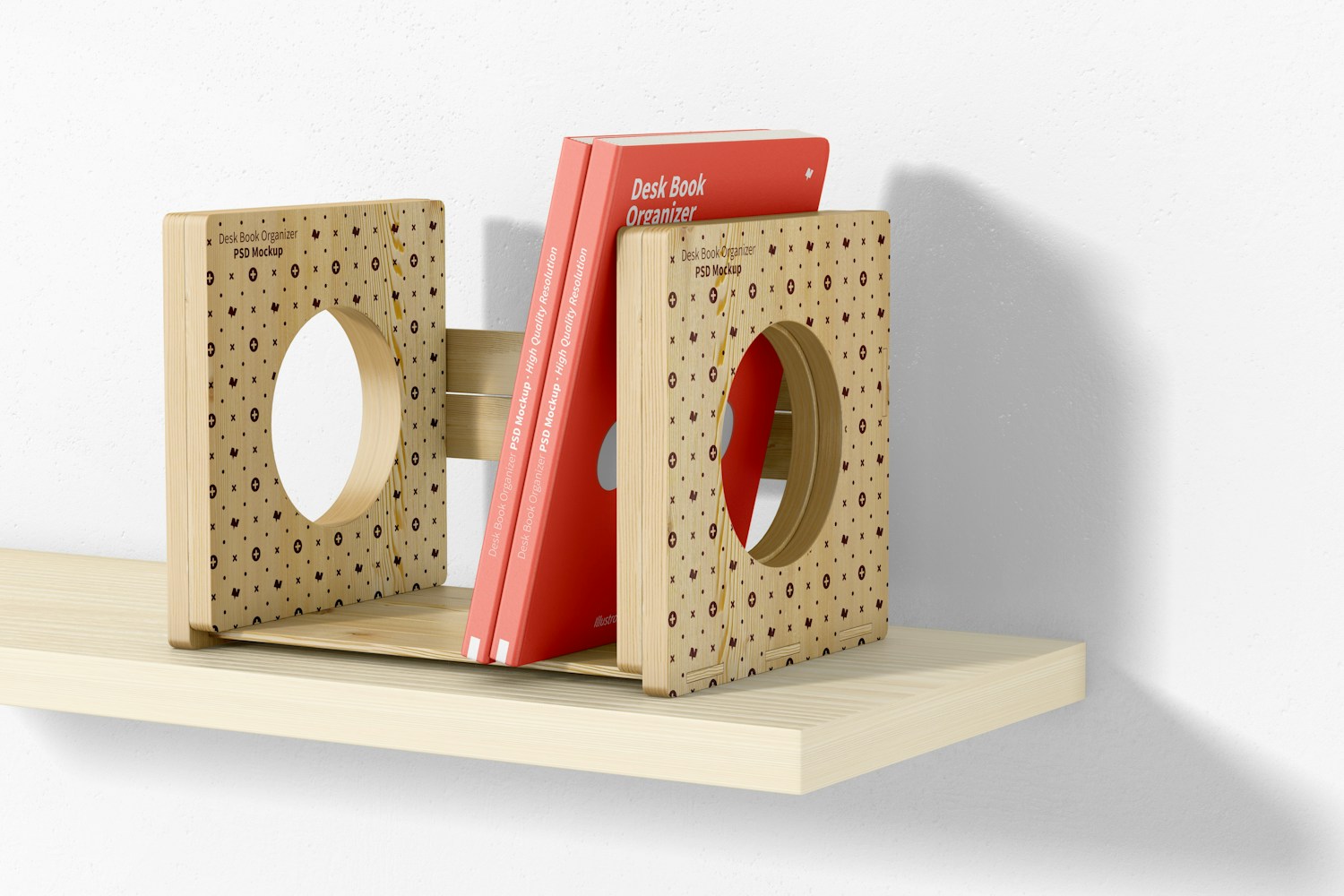 Desk Book Organizer on a Shelf Mockup