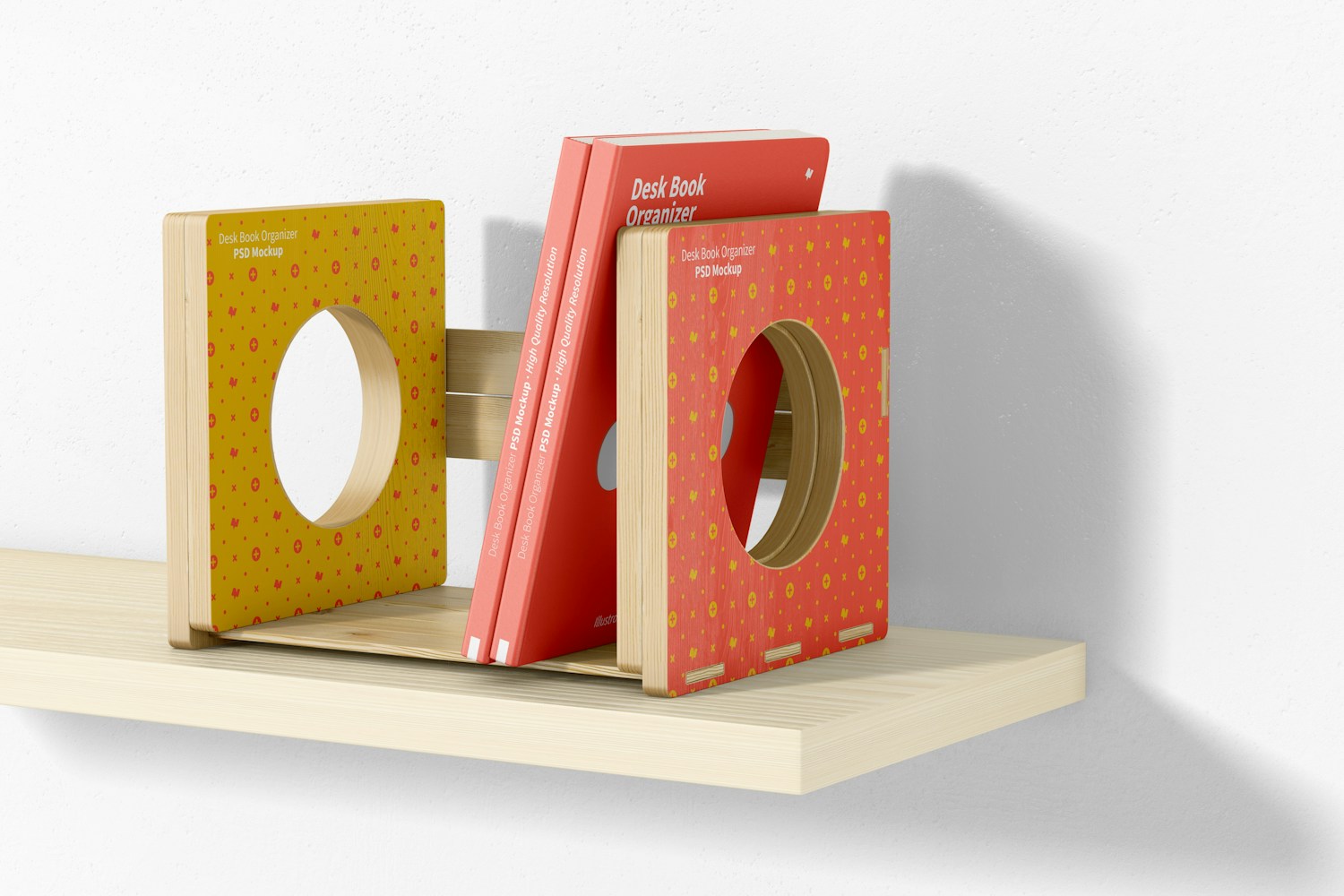 Desk Book Organizer on a Shelf Mockup Desk Book Organizer on a Shelf Mockup