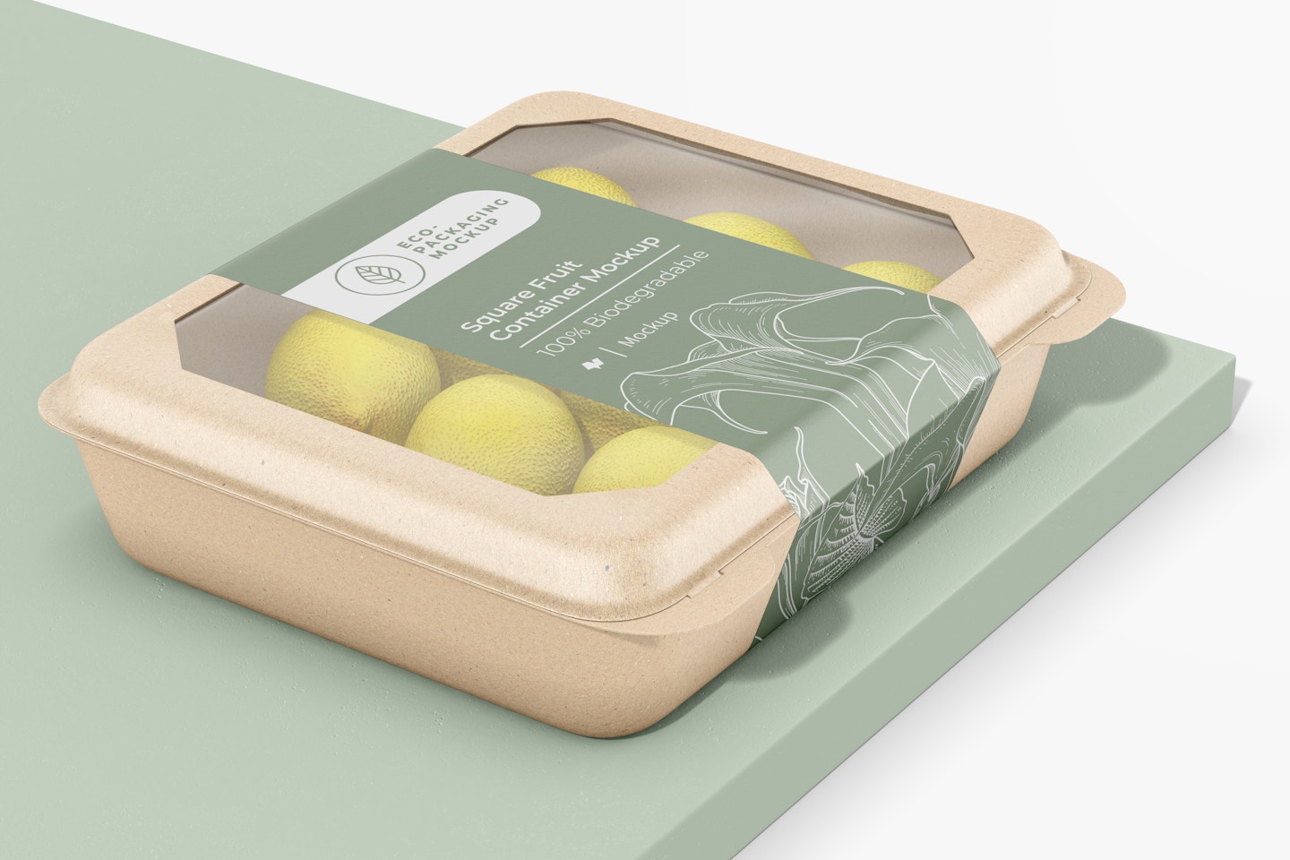 Square Fruit Container Mockup, Side View