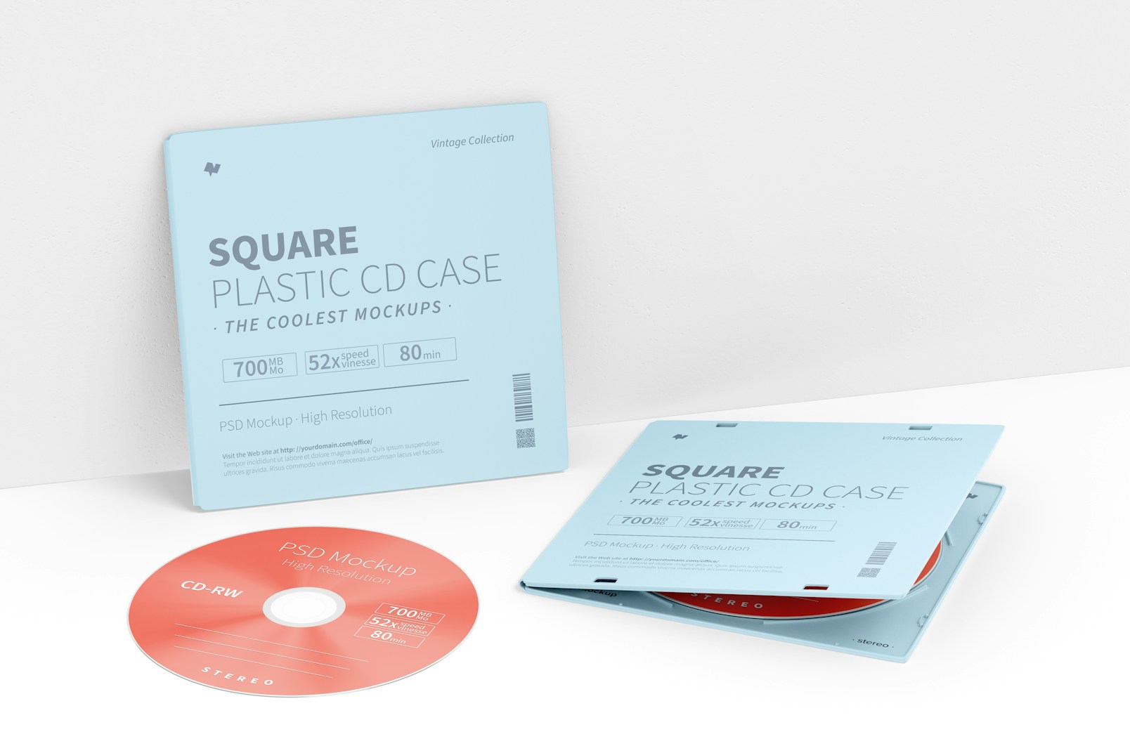 Squared Plastic CD Cases Mockup