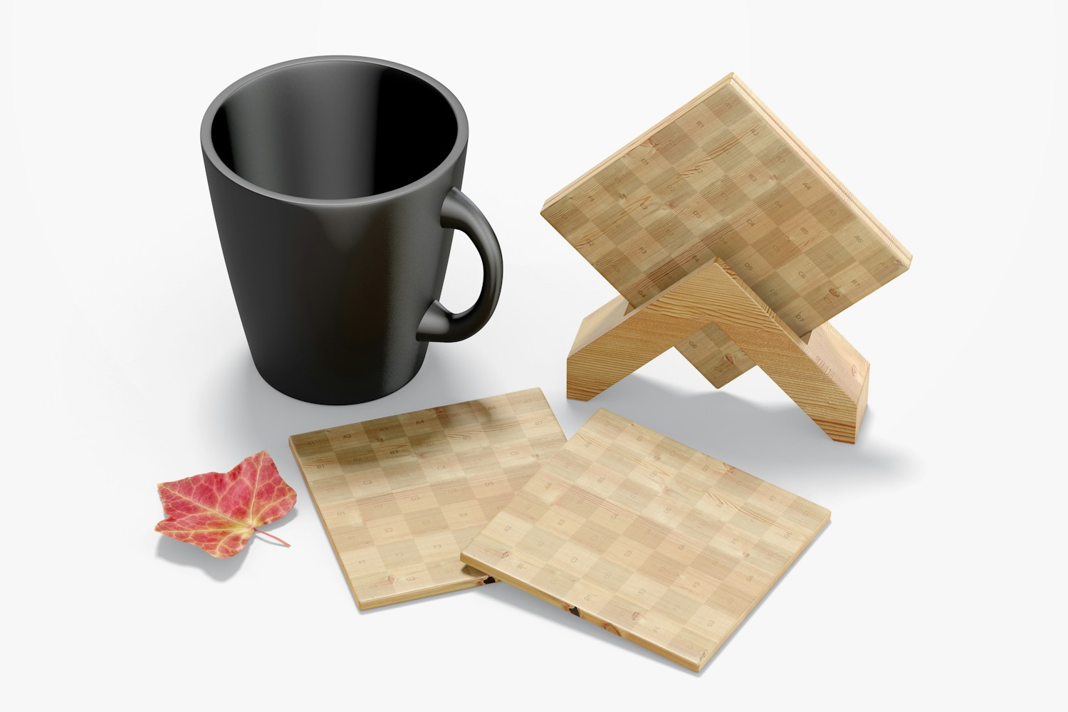 Wooden Coasters with Mug Mockup