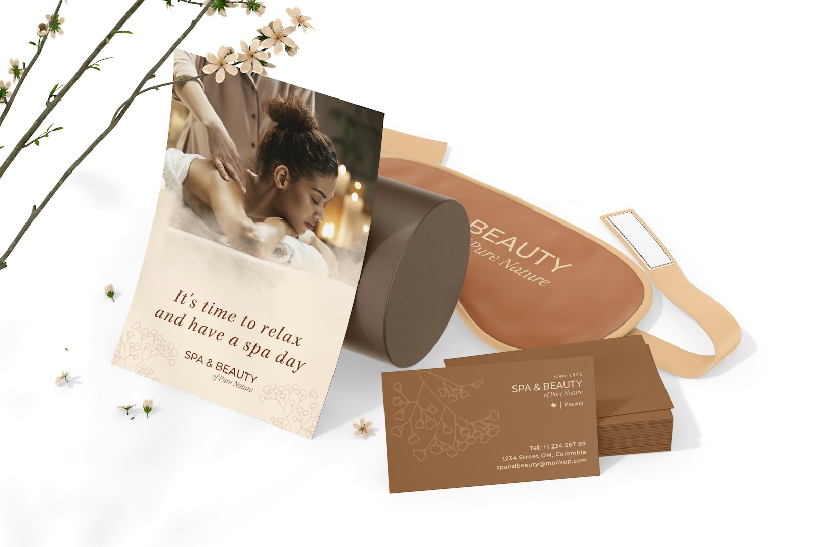 Spa and Beauty Stationery Scene Mockup, Right View