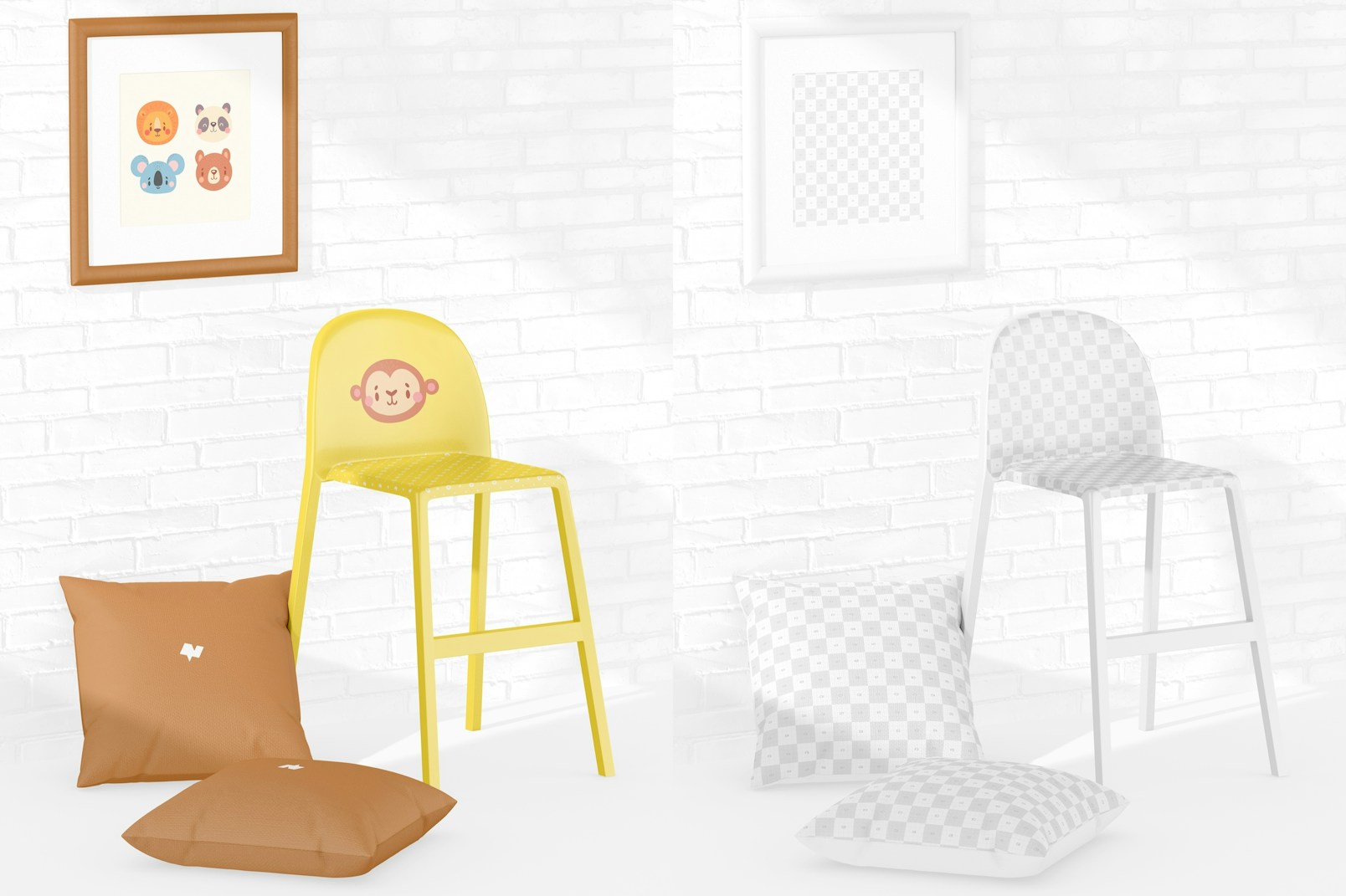 Plastic High Chair for Kids Mockup, Perspective