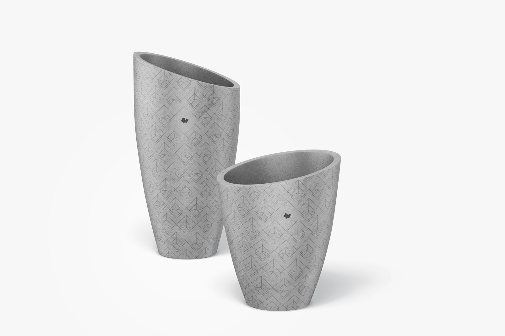 Round Tall Cement Pots Mockup