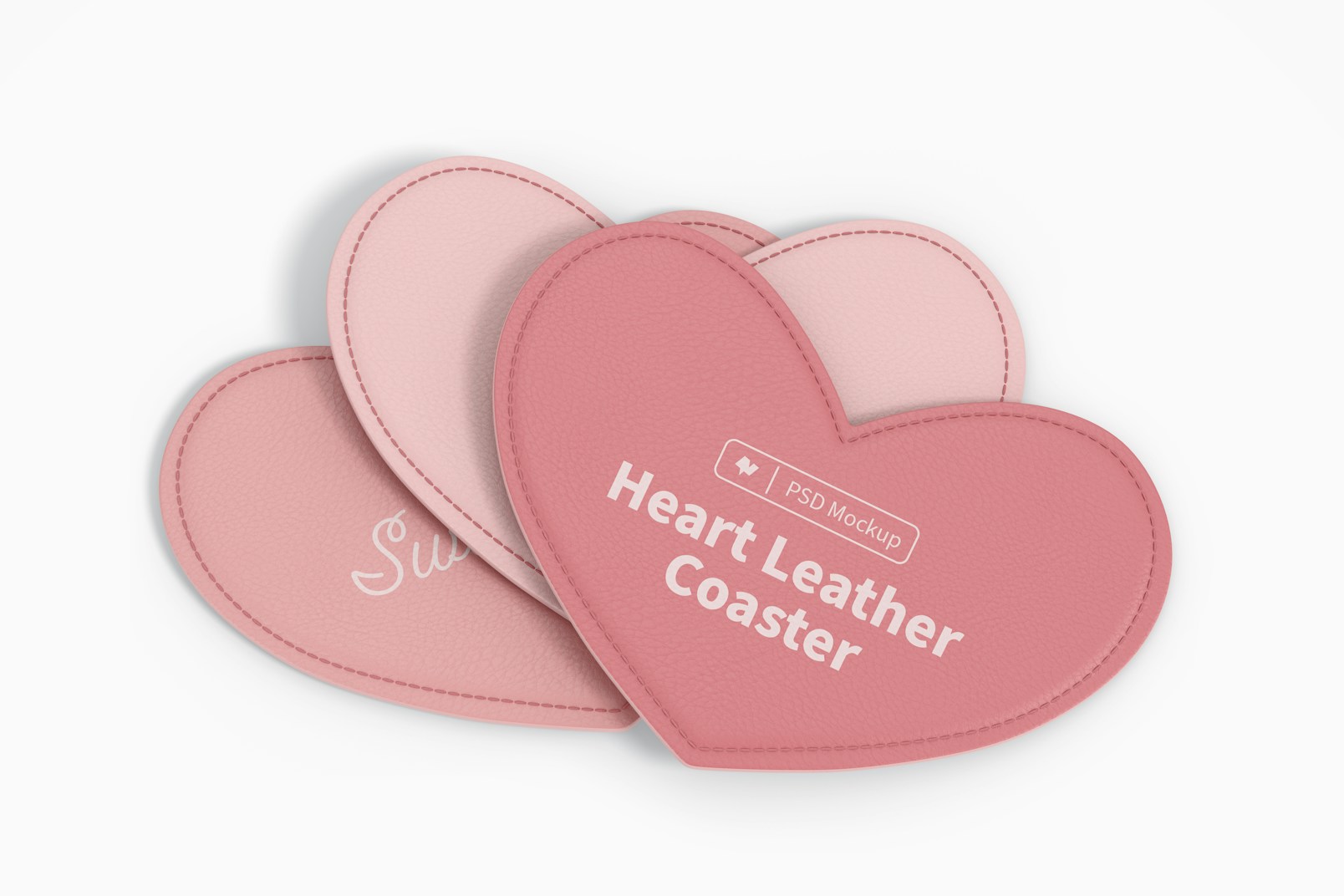 Heart Leather Coasters Set Mockup