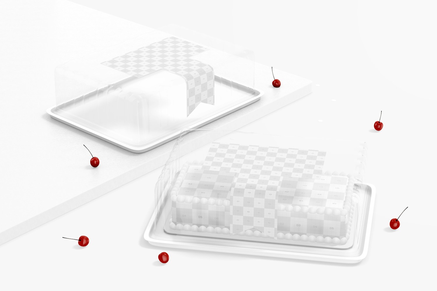 Plastic Square Cake Container Mockup, Perspective