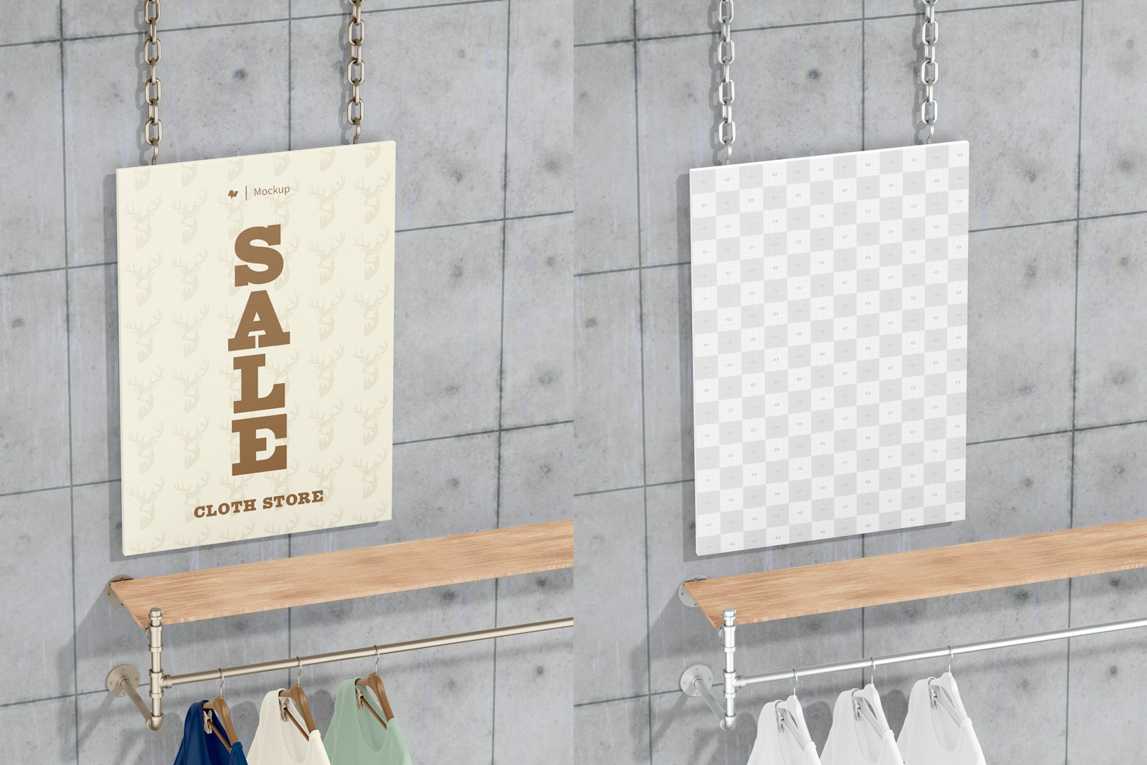 Hanging Store Poster Mockup, Perspective