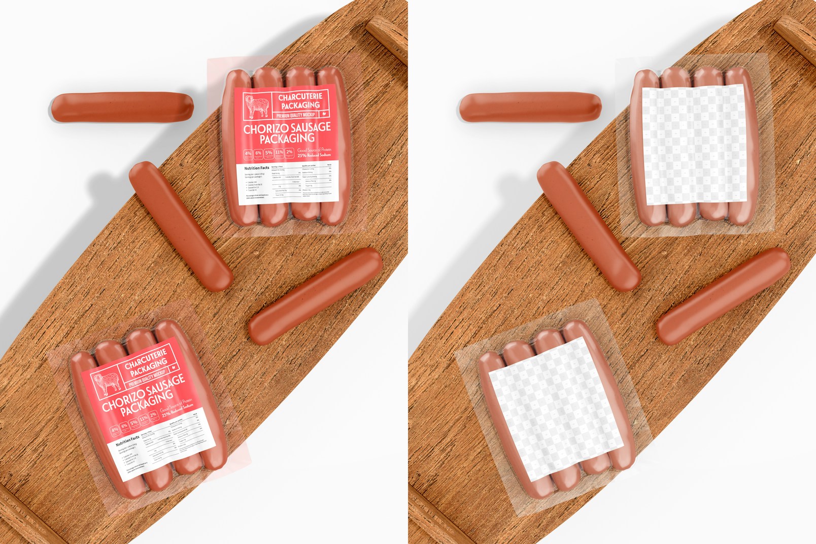 Chorizo Sausage Packaging Mockup, Top View