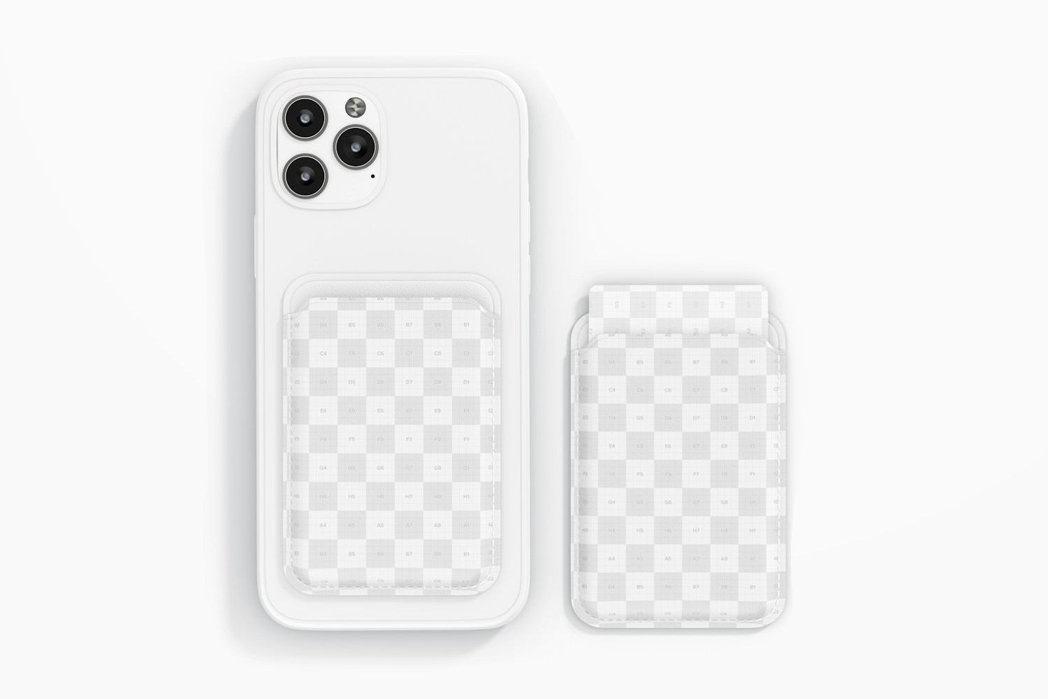 Leather Card Holders for Smartphone Mockup, Top View Leather Card Holders for Smartphone Mockup, Top View