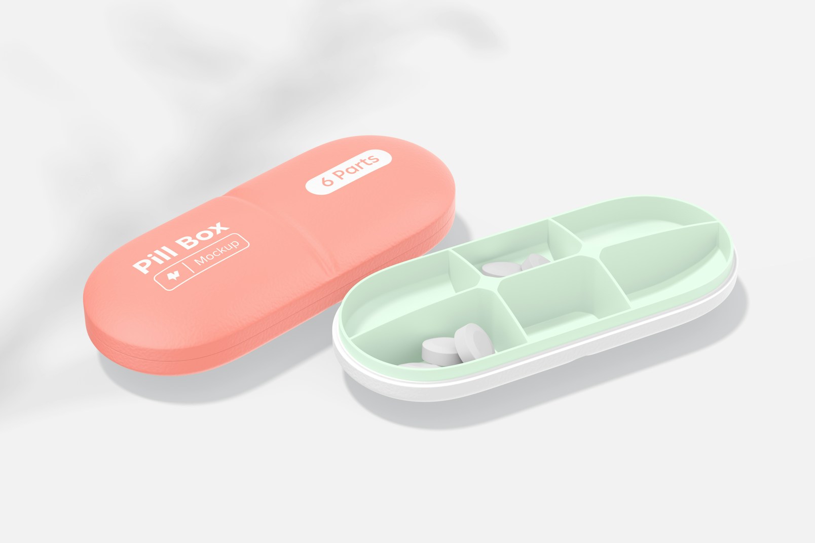 Pill Shaped Pill Box Mockup, Perspective View