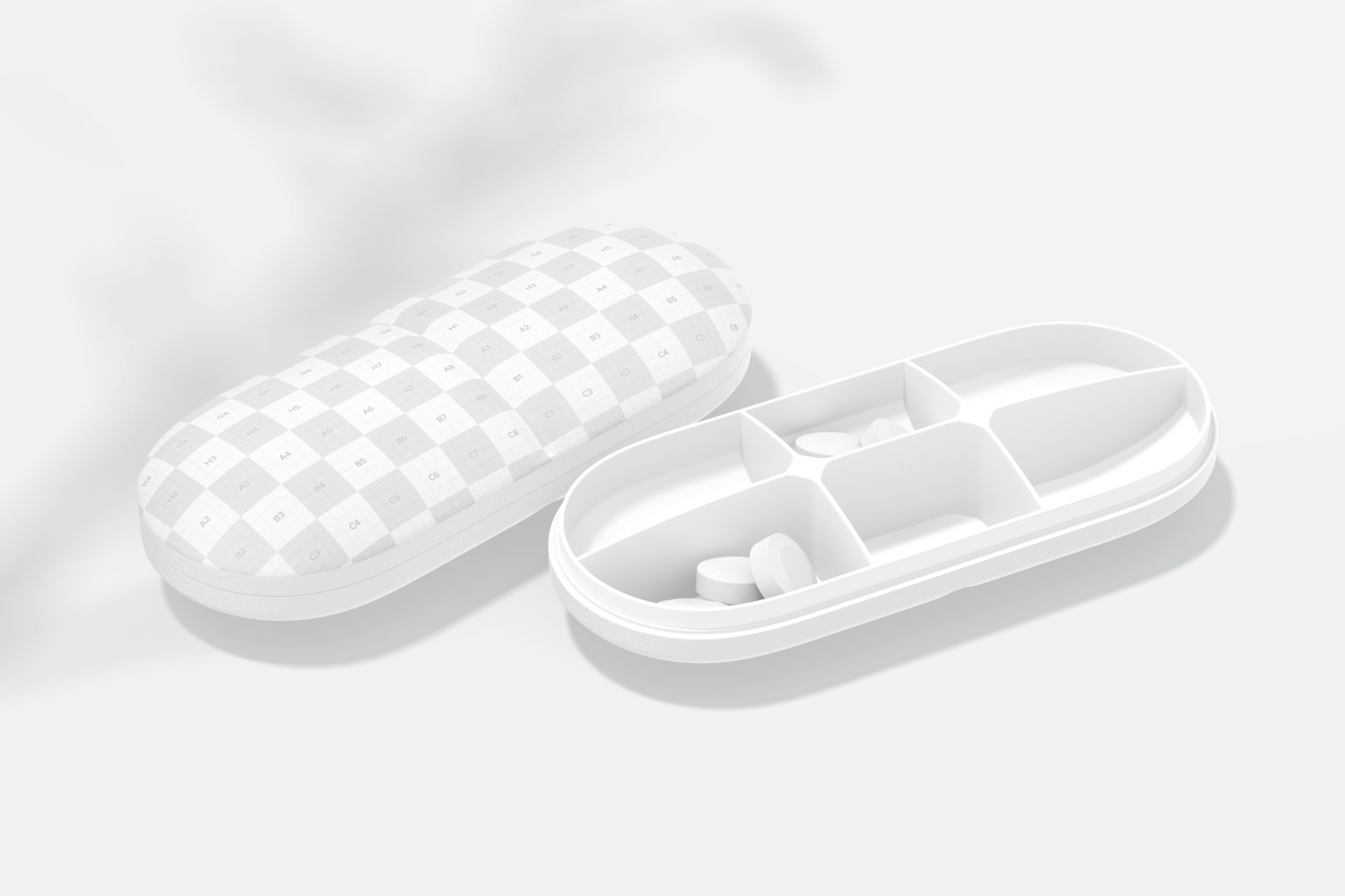 Pill Shaped Pill Box Mockup, Perspective View