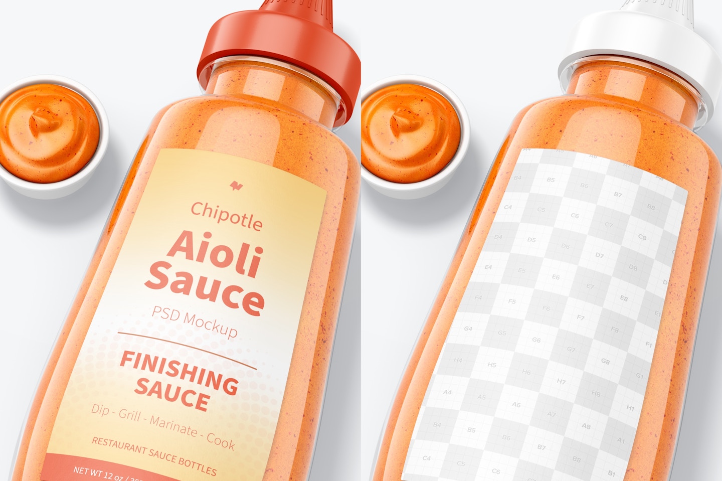 12 oz Chipotle Aioli Sauce Bottle Mockup, Close Up