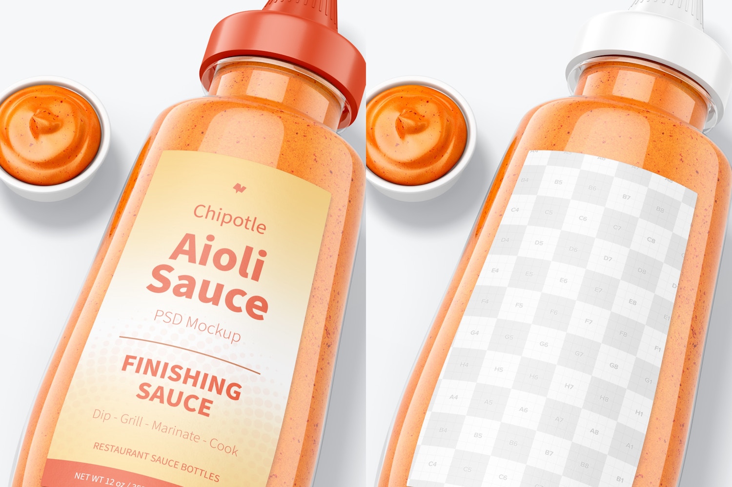 12 oz Chipotle Aioli Sauce Bottle Mockup, Close Up 12 oz Chipotle Aioli Sauce Bottle Mockup, Close Up
