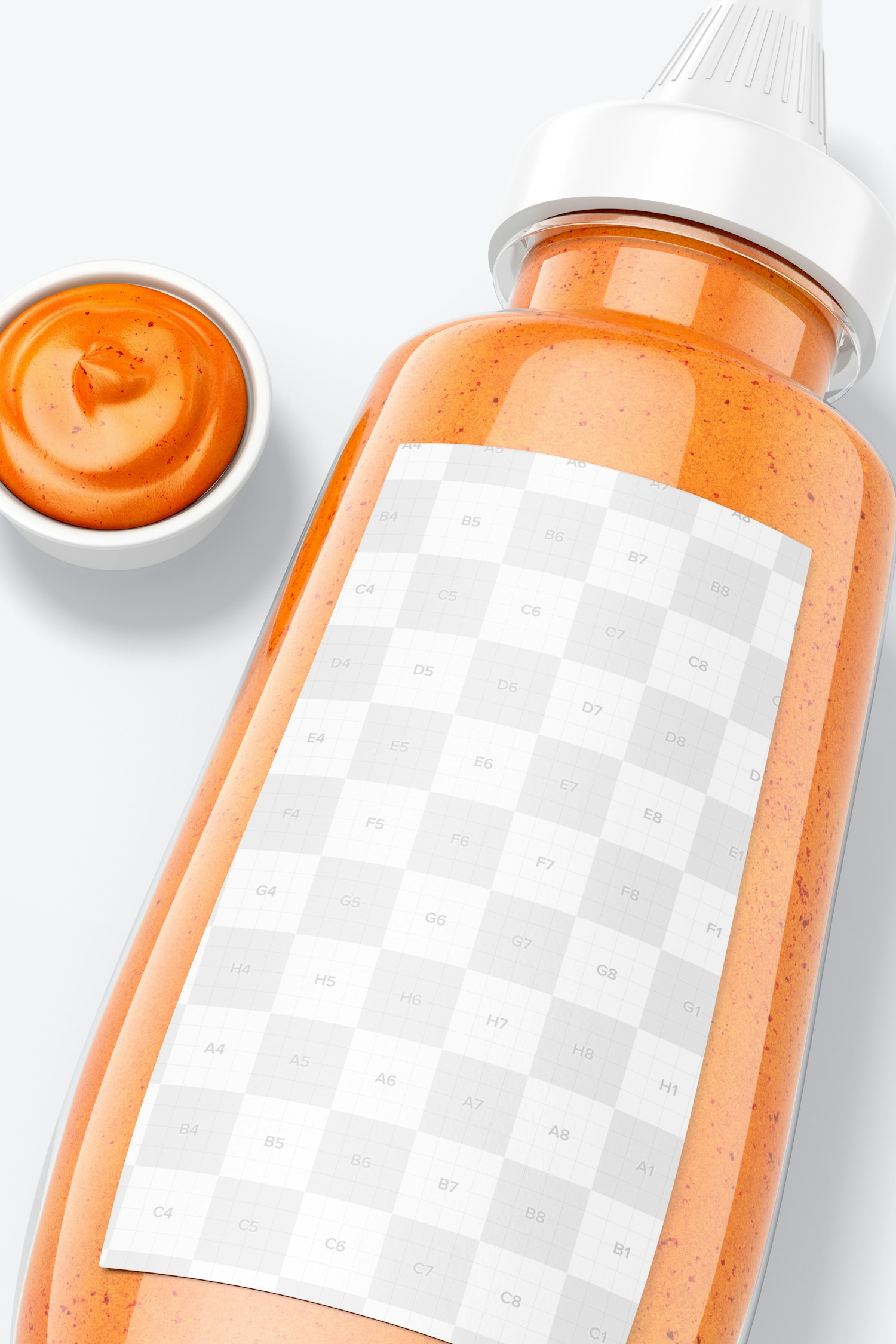 12 oz Chipotle Aioli Sauce Bottle Mockup, Close Up 12 oz Chipotle Aioli Sauce Bottle Mockup, Close Up