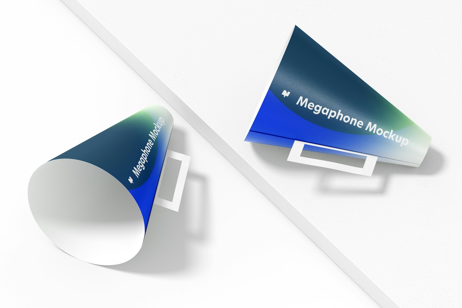 Paper Megaphones Mockup, Perspective Paper Megaphones Mockup, Perspective