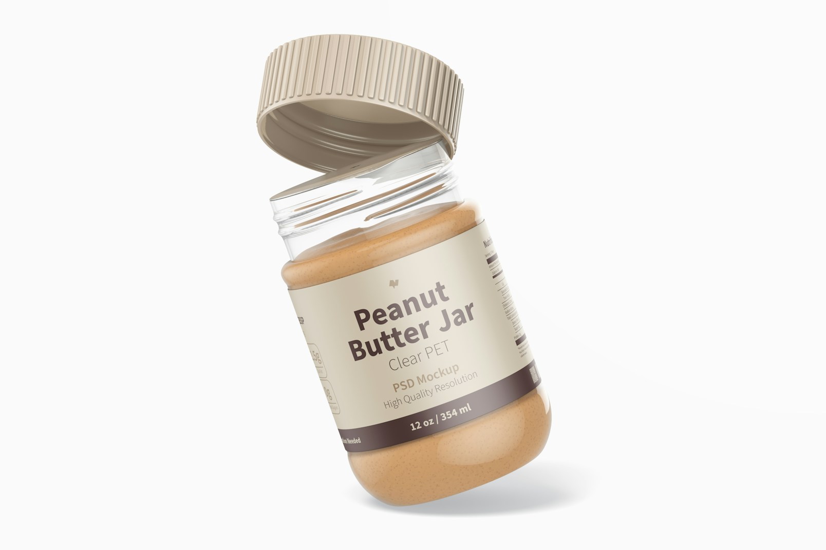 12 oz Clear PET Peanut Butter Jar Mockup, Leaned
