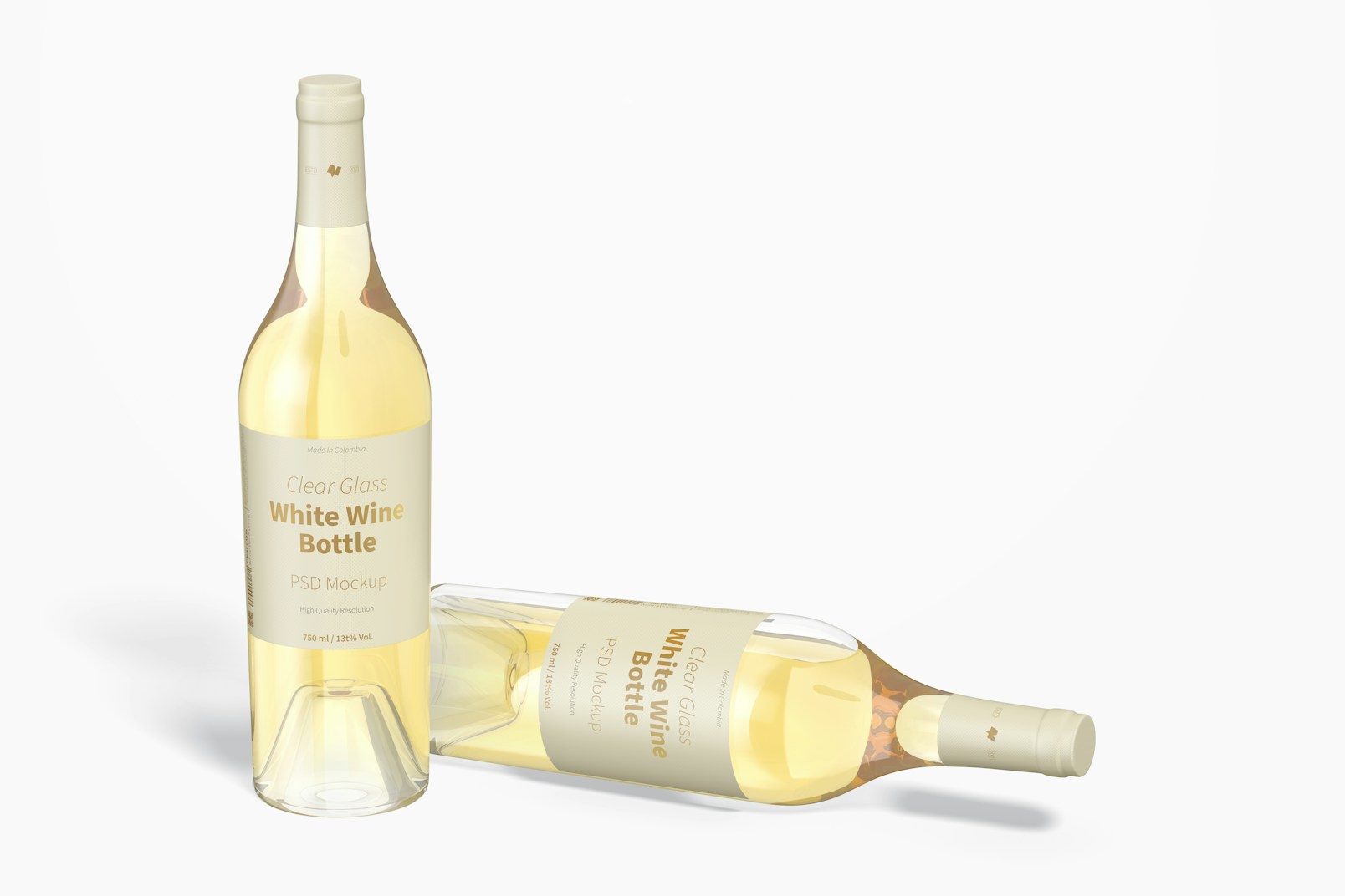 Maqueta de Botellas de Vino Blanco de Vidrio Transparentes