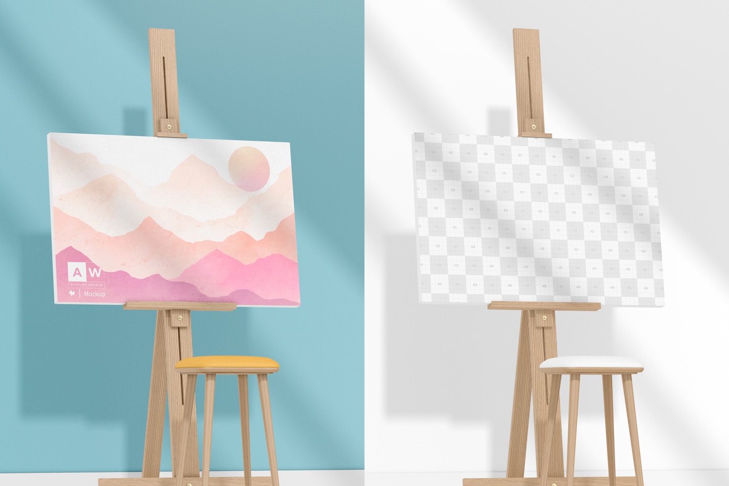 Canvas with Easel Mockup, with Stool