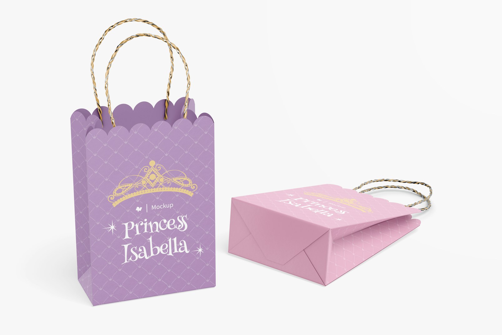 Gift Paper Bag Mockup, Stading and Dropped