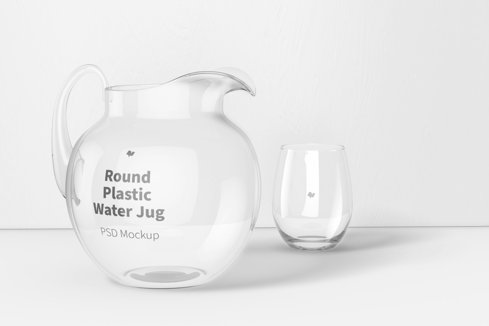 Round Plastic Water Jug with Glass Mockup
