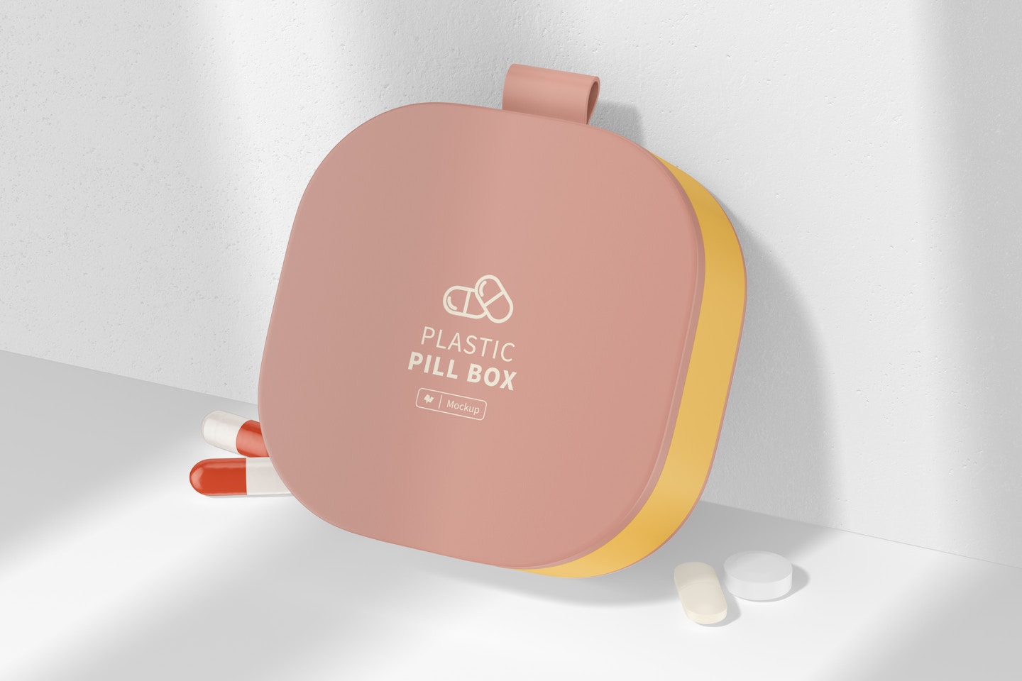 Plastic Pill Box Mockup, Leaned