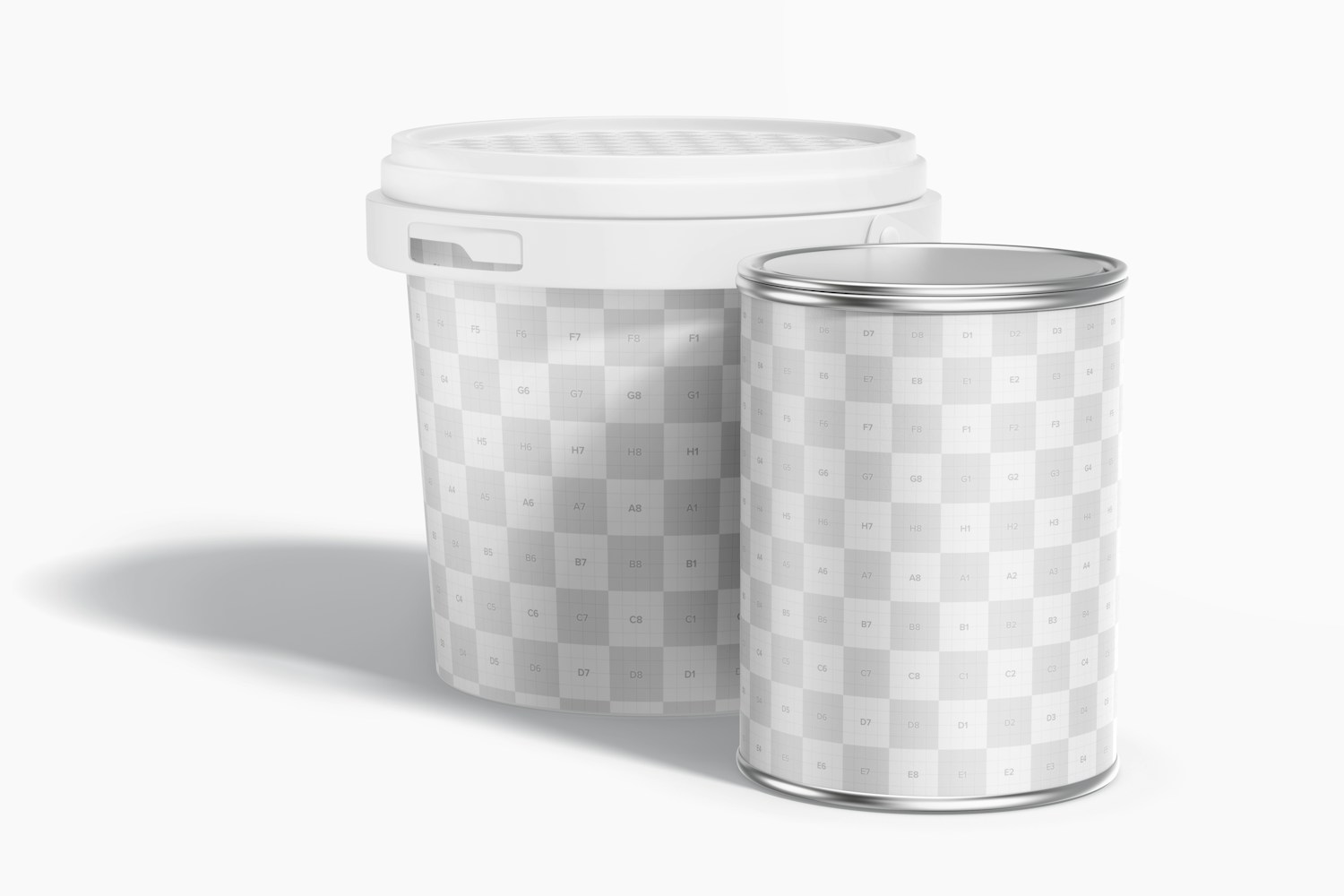 1000 ml Plastic Container Mockup, with Paint Tin Can