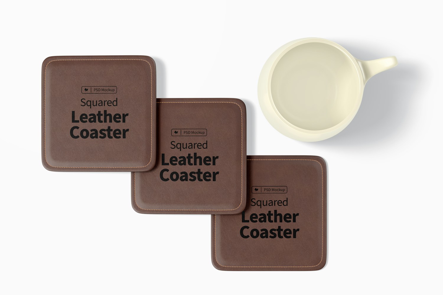 Squared Leather Coasters Mockup, Top View