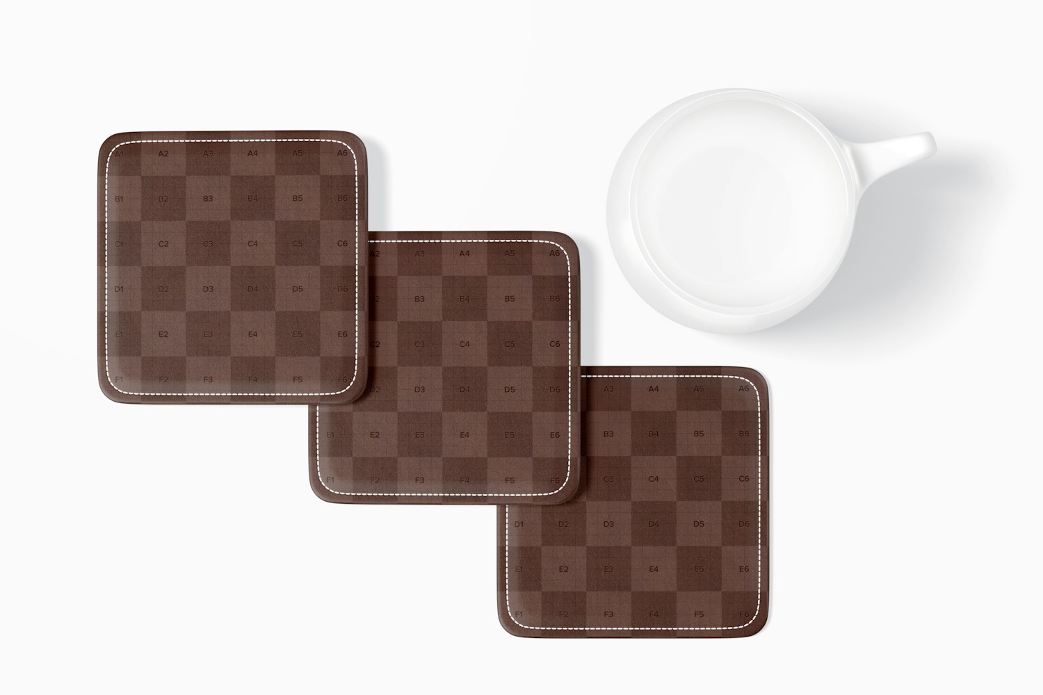Squared Leather Coasters Mockup, Top View
