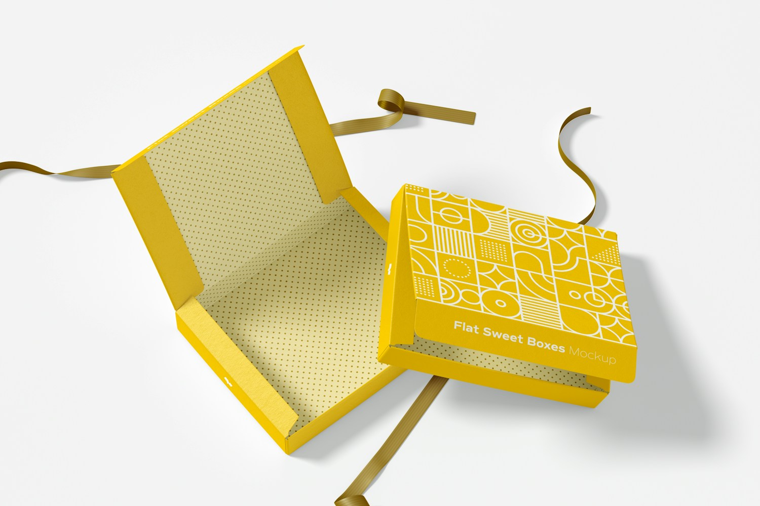 Flat Sweet Boxes with Ribbon Mockup, Opened and Closed