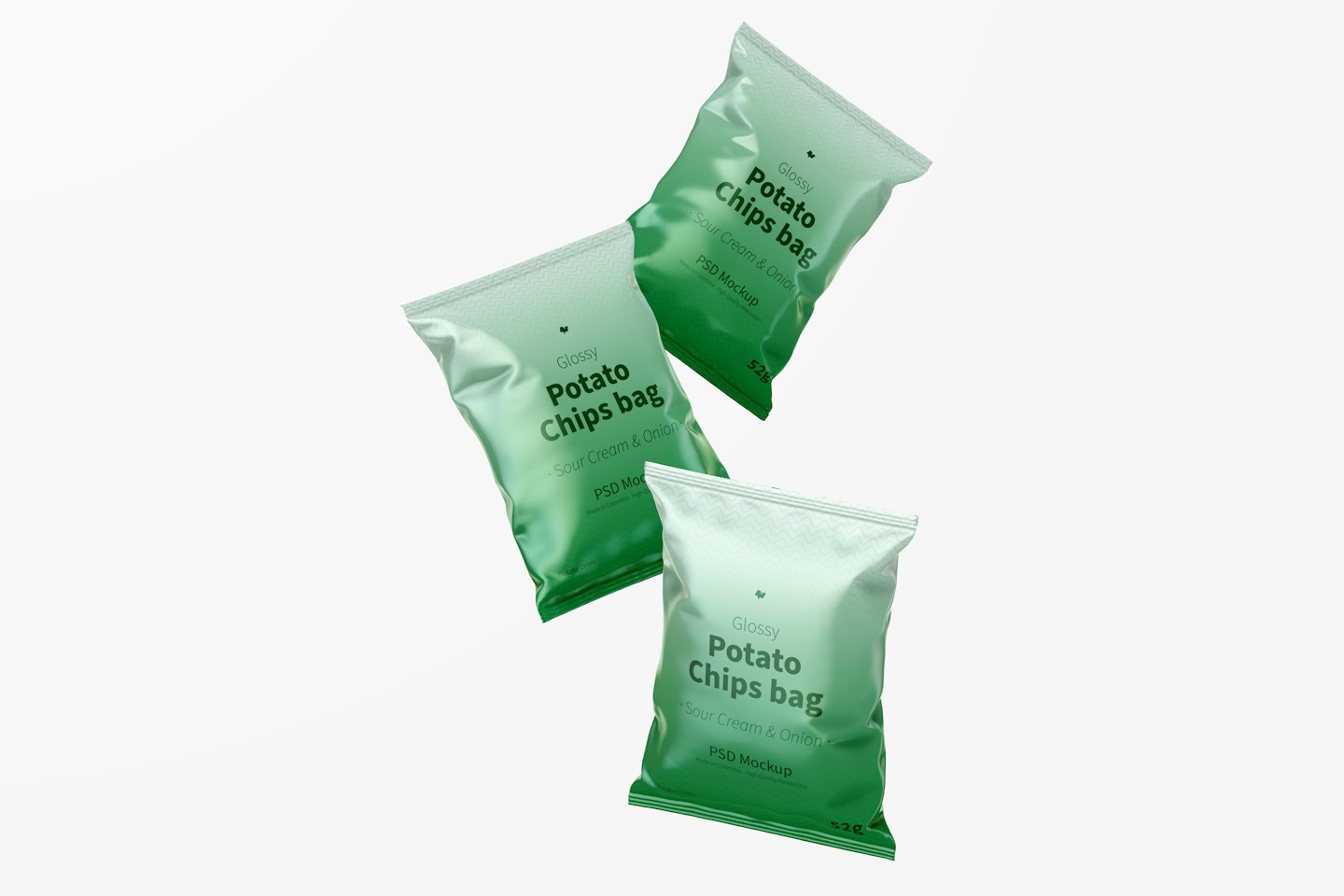 Glossy Chips Bags Mockup, Floating