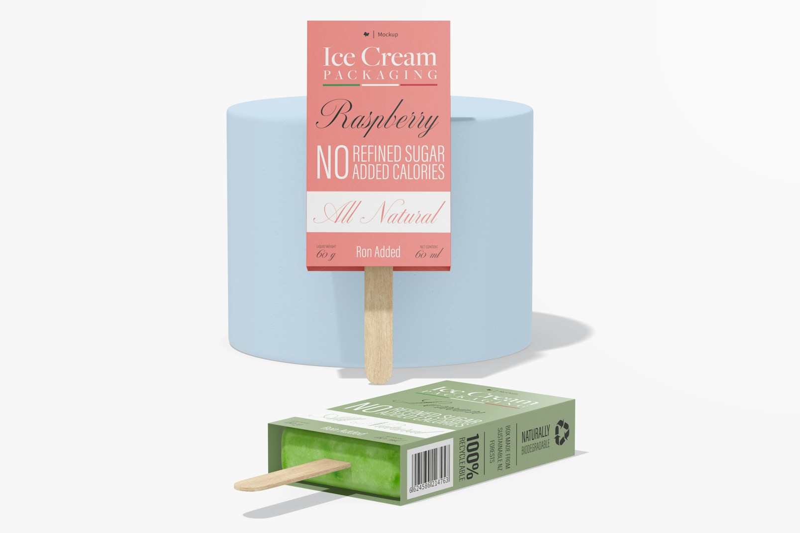 Rectangular Paper Popsicle Packaging Mockup, Front View