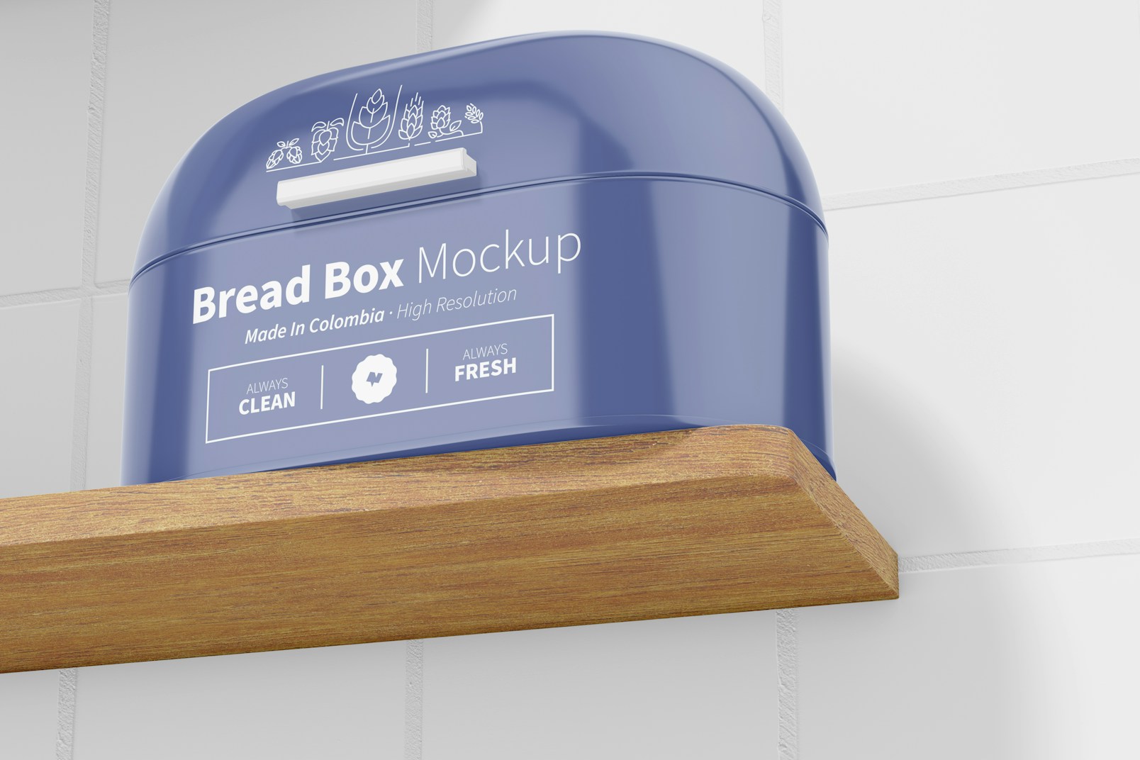 Bread Box with Hinged Lid Mockup, Low Angle View