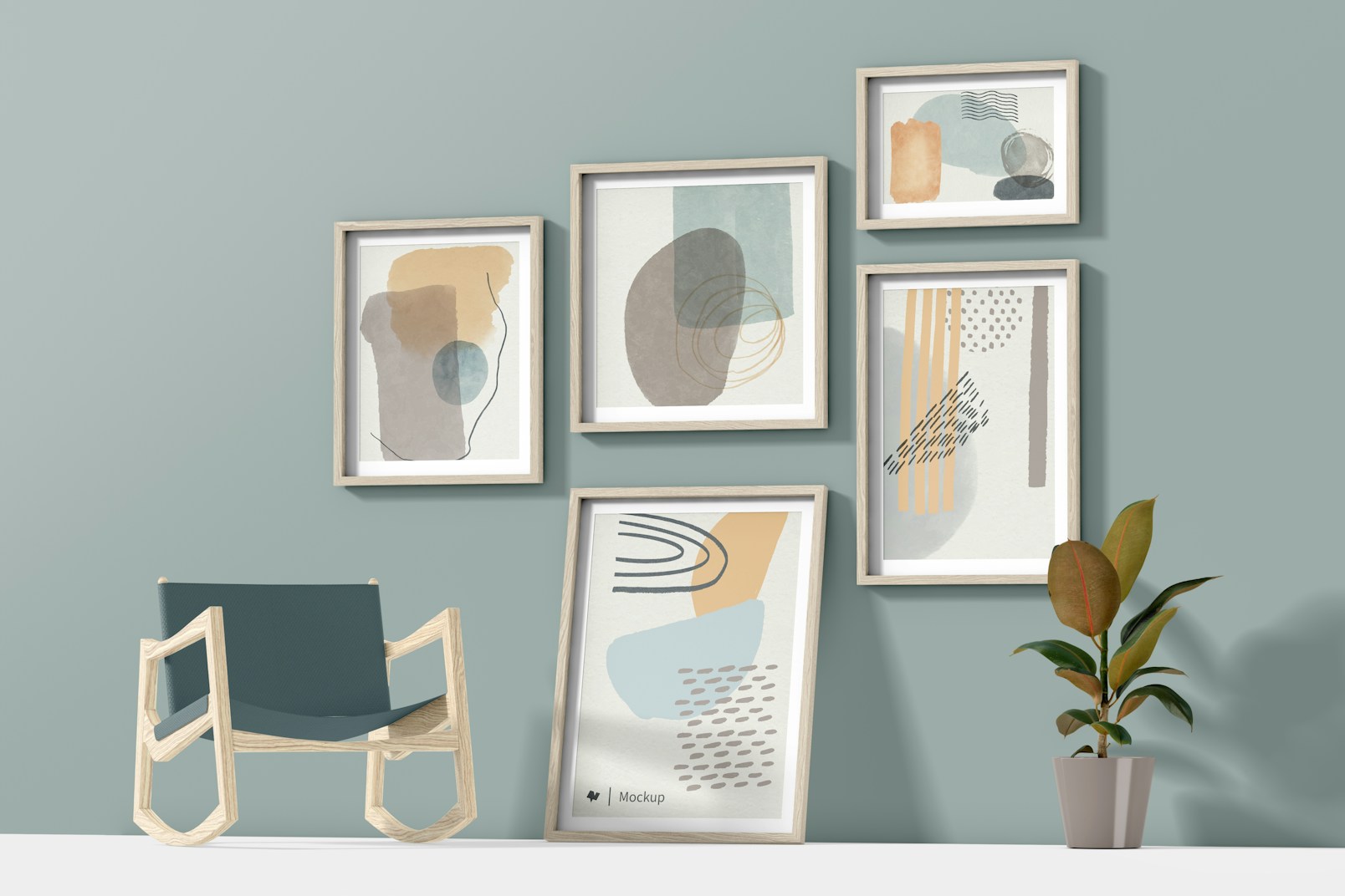 Gallery Frames with Rocking Chair Mockup