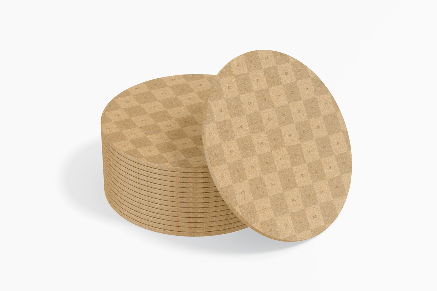 Round Kraft Coasters Mockup, Stacked Round Kraft Coasters Mockup, Stacked