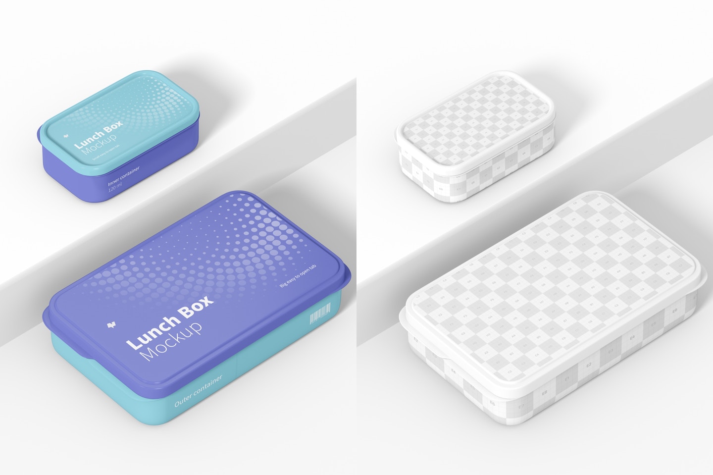 Lunch Boxes Mockup, Perspective View