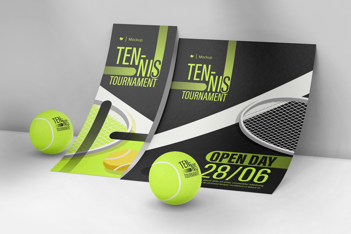 Flyer with Tennis Elements Mockup, Leaned