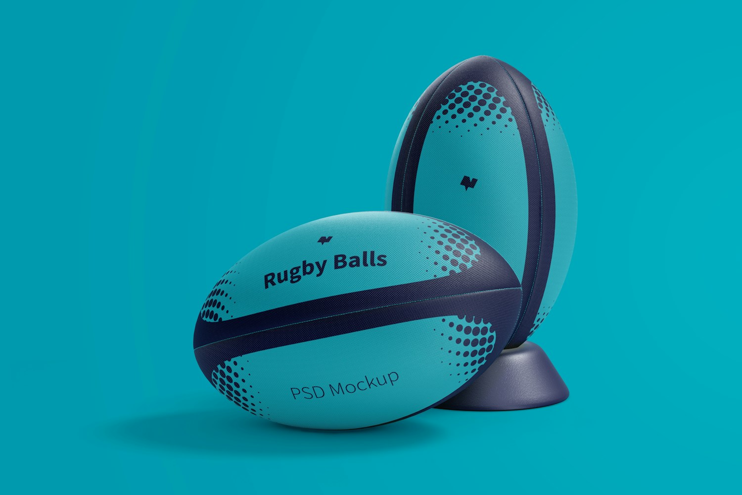 Rugby Balls Mockup, Front and Behind