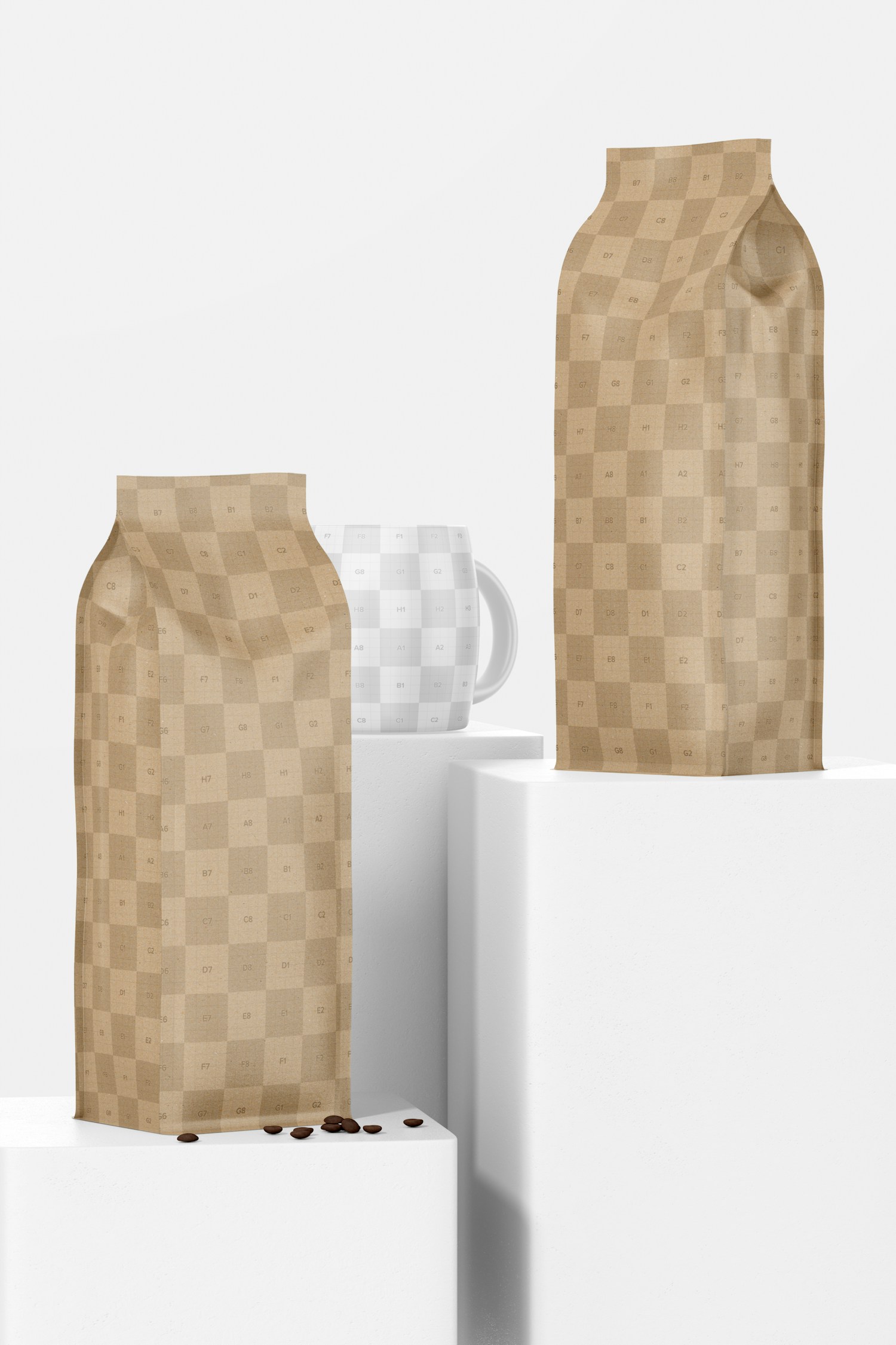 Kraft Paper Coffee Bags on Podiums Mockup